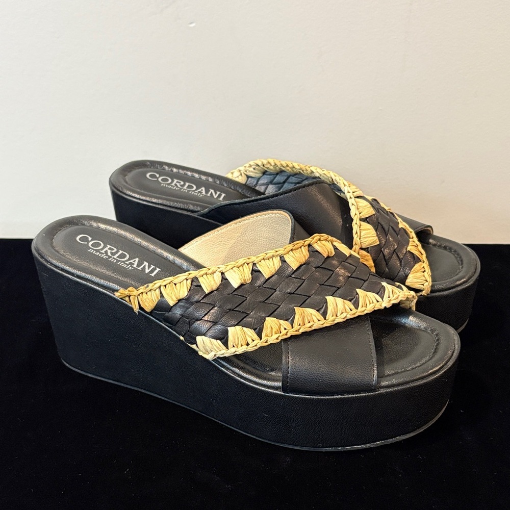 Cordani Italy Boho Leather Rattan Woven Platform Wedges Size 40 US 9